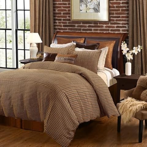 Paseo Road by HiEnd Accents Clifton Rustic Bedding, 3 Piece King Size Duvet Cover Set, Brown Houndstooth Pattern Bed Set, Classic Traditional Cabin Lodge Western Comforter Cover with Pillow Shams Cover