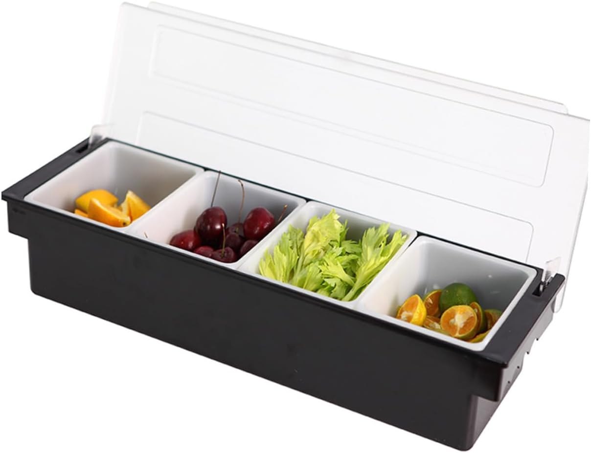Fruit Compartment Storage Box with Lid, 4-section Plastic Food Sealing Container for Fruit Preservation and Kitchen Organization, Reusable Snack Keeper for Home and Bar Use