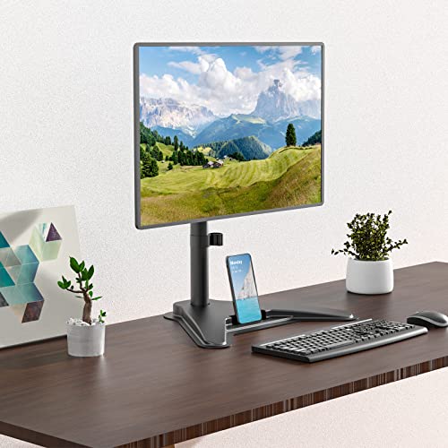 Image of WALI Single Monitor Stand, Free Standing VESA Mount Base with Phone Holder, Fits One Screen up to 32 inch (MF001-P), Black