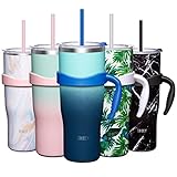 Picture of THILY Stainless Steel Vacuum Insulated Tumbler 40 oz Coffee Travel Mug with Handle and Lid, Reusable, Sweat Proof, Keep Drinks Cold for 34 Hours or Hot for 12 Hours, Green & Navy