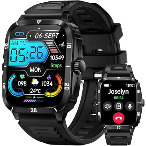 JELLOO 3ATM Waterproof Military Smart Watches for Men(Dial/Answer Calls), 1.96'' Outdoor Sports Smartwatch, Fitness Tracker Watch, Heart Rate, Sleep Monitor, Compatible with Android iOS Phones Cover