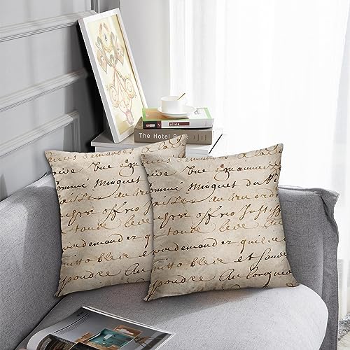 Emvency Throw Pillow Cover 1700S Vintage French Script Grunge Parchment Paper Decorative Pillow Case Retro Home Decor Square 20 X 20 Inch Cushion Pillowcase thumb #2