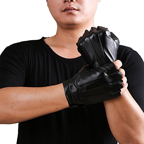 JISEN Luvas masculinas de couro sintético punk com encaixe no meio dedo, Preto, tamanho �nico