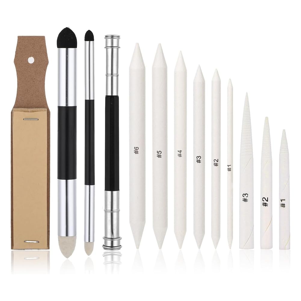 Wuden 13PCS Blending Stump, Art Blenders with Blending Sponge Pens and Sandpaper Pencil Sharpener Blending Sticks for Drawing