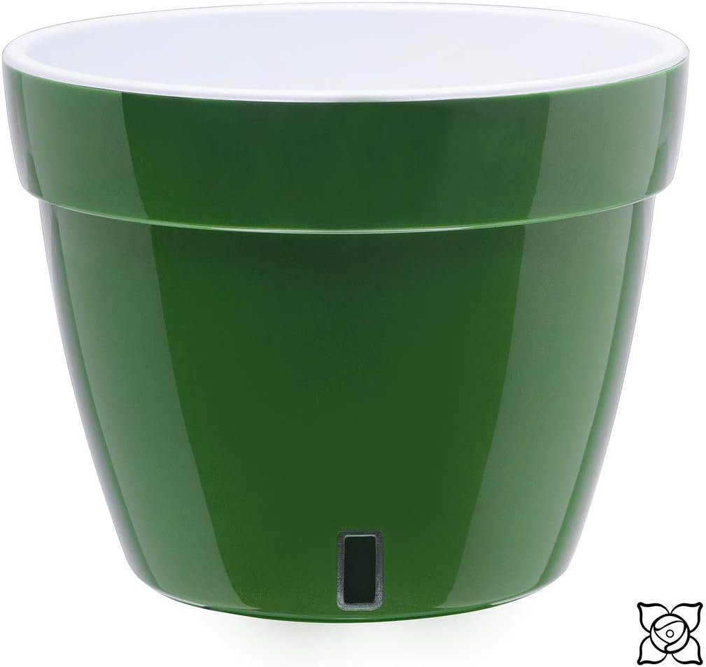 Gardenera 7.9" ASTI Self Watering Planter (Set of 3) in Green-Gold/White - Modern Flower Pot with Water Level Indicator for All House Plants, Flowers, Herbs, Succulents and Hanging Plants