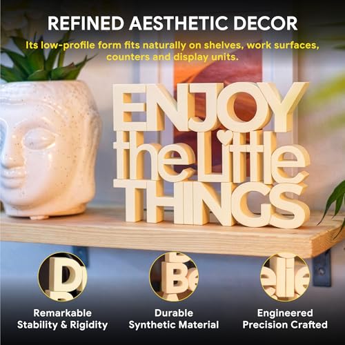 Image of Mad Masters Enjoy The Little Things Spiritual Desk Decor - Aesthetic Table, Shelf & Wall Showpiece for Home Office, Business. Vastu Friendly Gifting, Soft Ivory (20.3 x 14.5 x 2.5 cm)