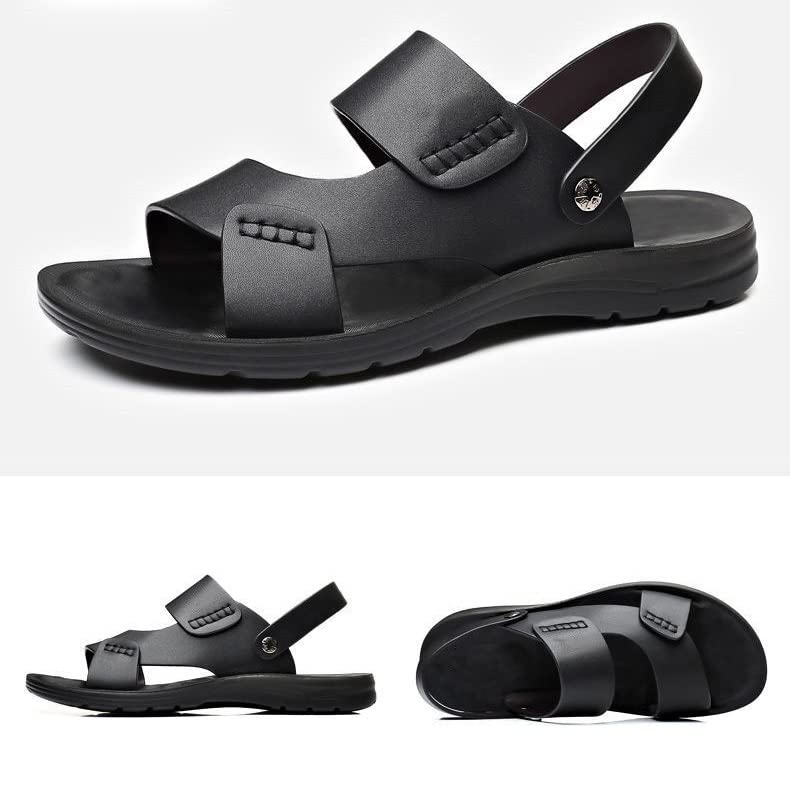 Men's Sandals Comfortable Soft Leather Men Black Beach Slippers Male Sandalies4