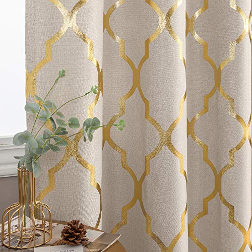 jinchan Linen Textured Curtains for Living Room Darkening Drapes Foil Moroccan Tile Print Curtains for Bedroom Window Treatment Set 72 inch Long One P