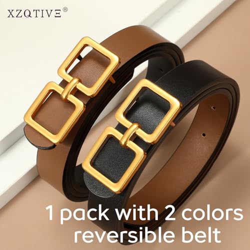 XZQTIVE 2 in 1 Reversible Leather Belts for Women Dress Pants Jeans with Fashion Gold Buckle, 0.9'' Wide2