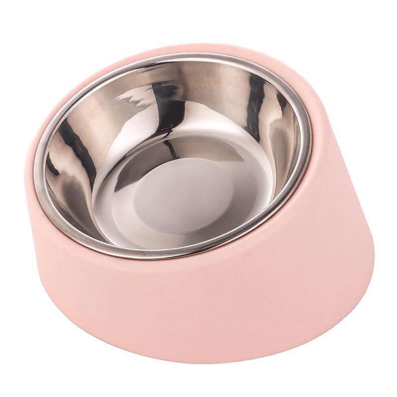 Tokyia 犬用食器 猫用食器 ペット用ボウル ステンレス製、サービングディッシュスタンド 角度15度 食事の準備が楽になります 取り外し可能 お手入れ簡単 食洗機対応, 15.4x8cm (Pink)