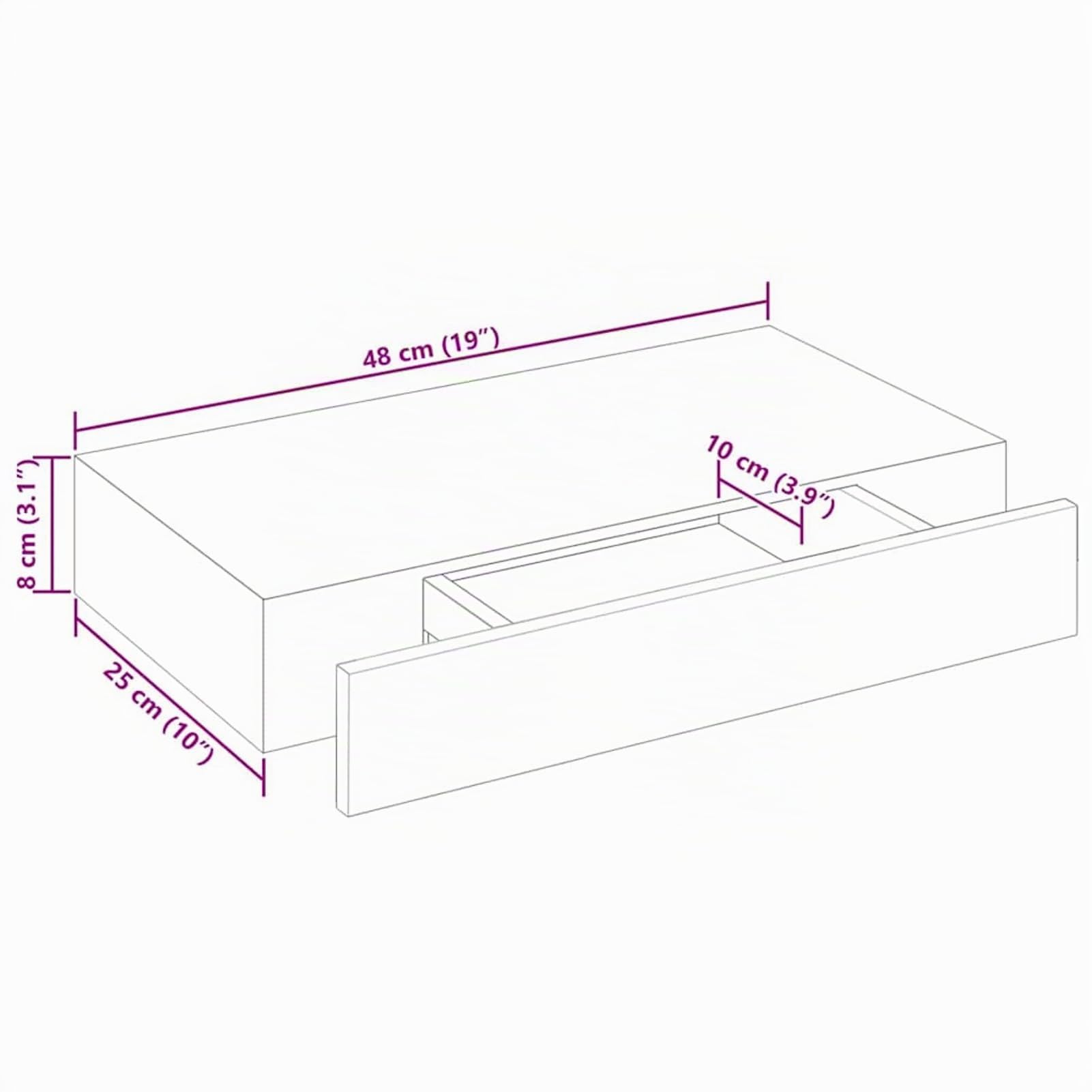 Homgoday Estante Expositor de Pared con Cajón, 48x25x8 cm, MDF Blanco Mate, Montaje Invisible, para Libros, Colecciones y Decoración, Carga Máx. 5 kg