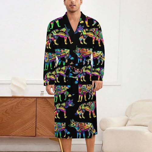 Neon Flower Wolf Soft Robe Long Sleeve Bathrobes V Neck Sleepwear Spa Robes with Belt Men Woman2