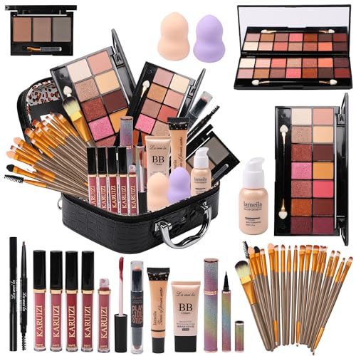 All-in-One-Makeup-Kit-Full-Kit-Multipurpose-Essential-with-Eyeshadow-PaletteLip-GlossFoundationMascaraEyebrow-PencilEyelinerContour-StickMakeup-BrushesCosmetic-Bag-Makeup-Set-for-Women-DA112 All in One Makeup Kit Full Kit Multipurpose Essential with Eyeshadow Palette,Lip Gloss,Foundation,Mascara,Eyebrow Pencil,Eyeliner,Contour Stick,Makeup Brushes,Cosmetic Bag Makeup Set for Women (DA112) - Image 1