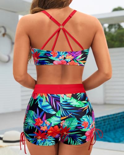 Image of Yonique 3 Piece Tankini Swimsuits for Women Swim Tank Top Bathing Suits with Boy Shorts and Bra Athletic Swimwear