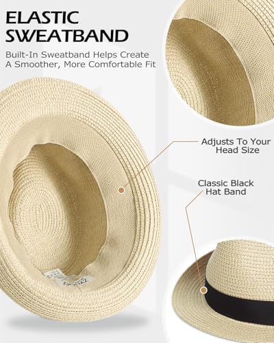 Image of Zylioo XXL XL Straw Hats for Men Big Heads,L M S UV Summer Fedora Panama,UPF Beach Sun Hats for Women Travel Hat