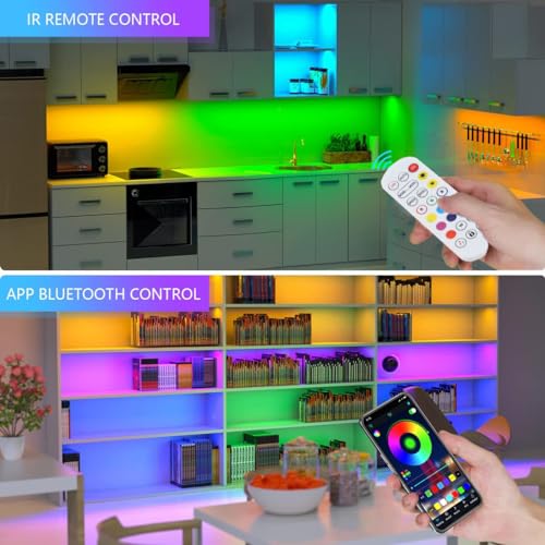 Image of Battery Powered LED Strip Lights 20 inch x 4 Pack, Wireless LED Strip Lights for Bedroom Color Changing APP Remote, Led Lights for TV, Kitchen Under Cabinet Lighting, Shelves, Under Counter, Closet