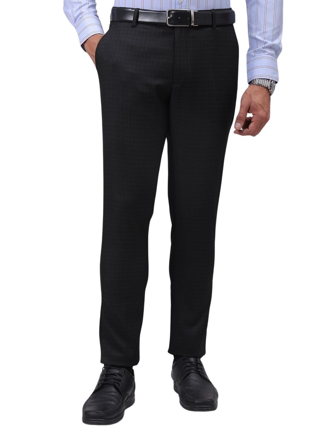 the indian garage co Men Slim Fit Checked Mid-Rise Stretchable Formal Trousers-picture-41