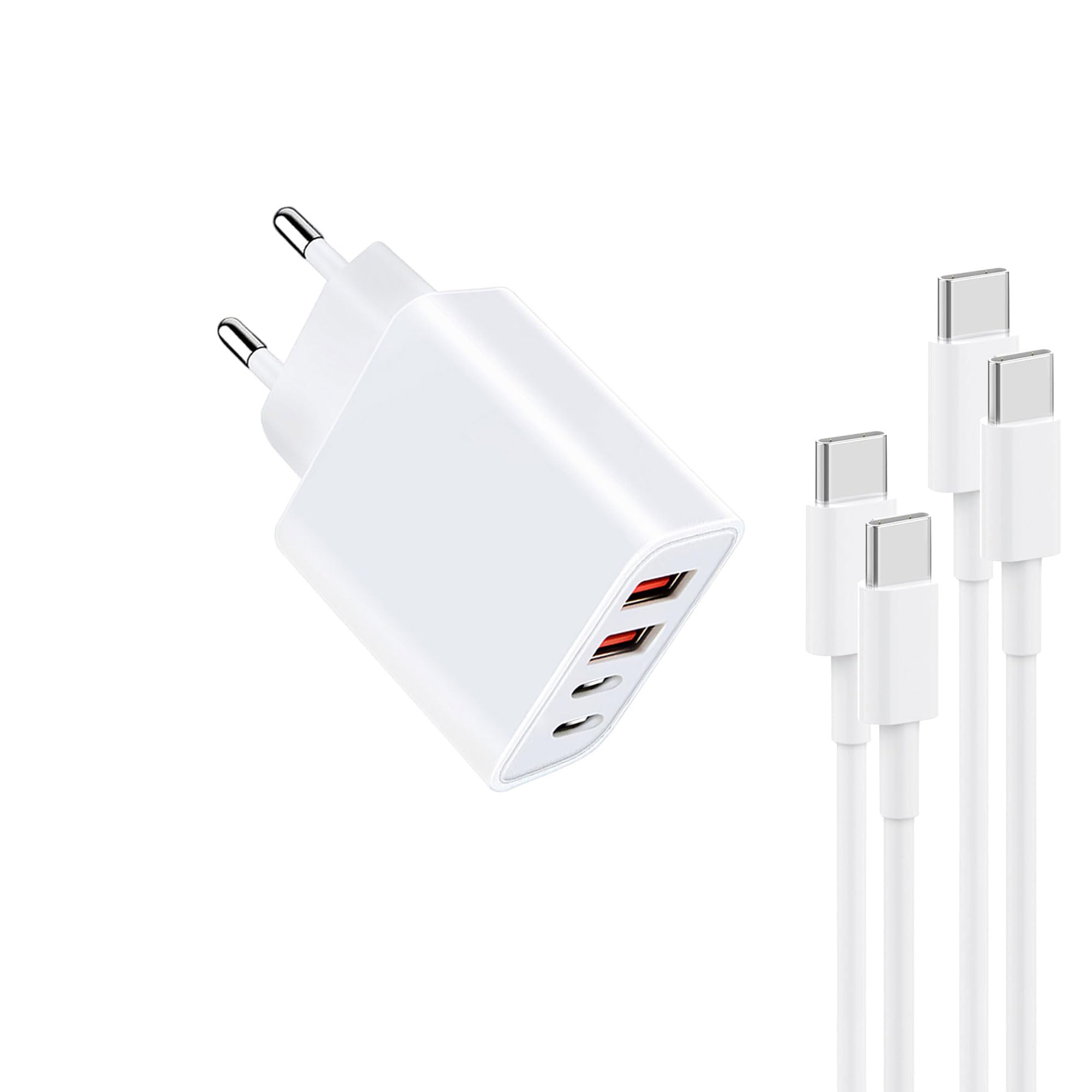 Ładowarka USB-C 40 W z kablem C-C (1,2 m i 2 m), 4 porty zasilacz z USB-C i USB-A, szybkie ładowanie PD adapter USB zasilacz sieciowy do lPhone 17/16/15/14/14/12/11 lPad telefony komórkowe ładowarka z