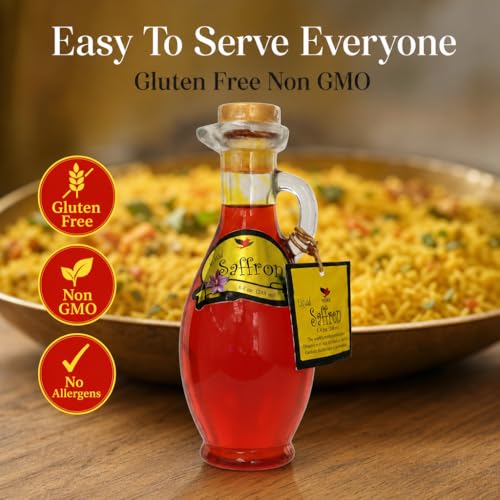 Image of HOMA Liquid Saffron 8.4 oz - Organic Saffron Extract Infused Coloring for Rice, Seafood, Drinks & Desserts, Pure Saffron Spice Flavor, No Allergens (3, Pack of 3)