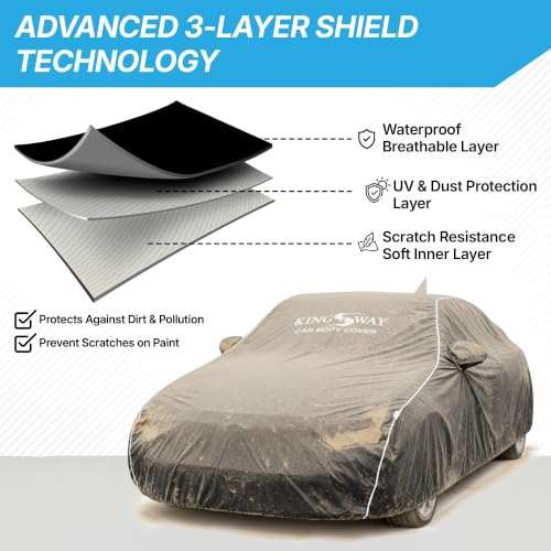 Image of KINGSWAY Super Waterproof Car Cover Only with Maruti Suzuki Ciaz (Year 2018 to 2025 - All Model) | Mirror and Antenna Pockets | All Weather Car Body Cover with Silver Piping | Black