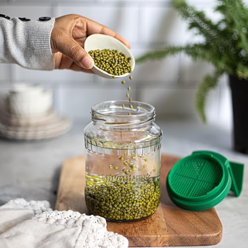 Image of Sprouts Maker Jar 720ml Original Patented Glass Bean & Grain Sprouter | 132 Ventilation Holes, Built-in Drainage Stand, BPA-Free Lid