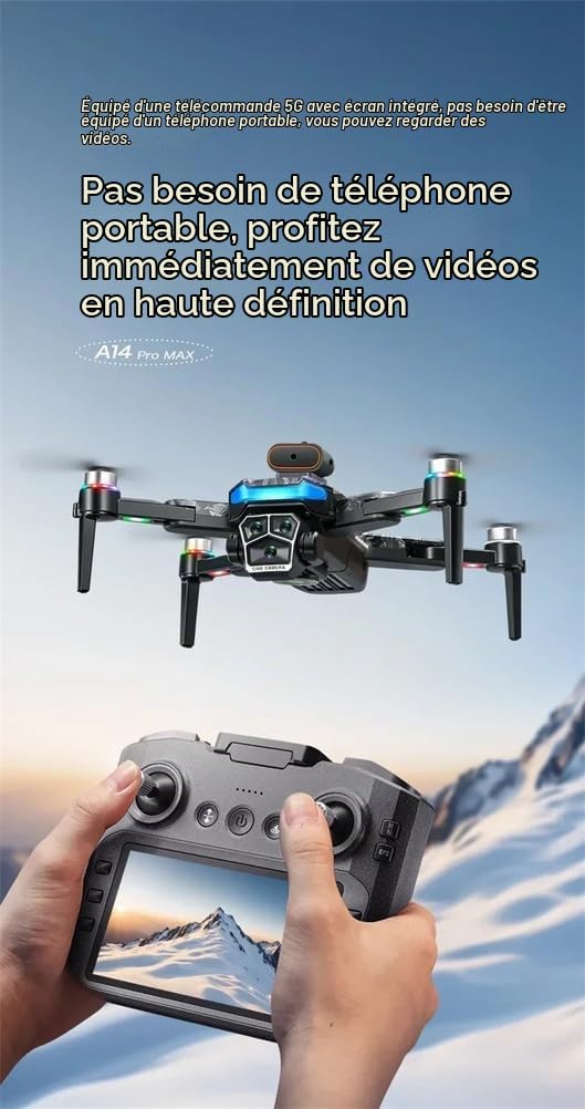 UAV A14 ProMax Drone 8K HD Caméra Quadricoptère avec télécommande d'écran 5G WiFi Photographie aérienne Brushless RC Dron