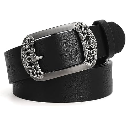 SUOSDEY Vintage Leather Belt with Floral Buckle Cover