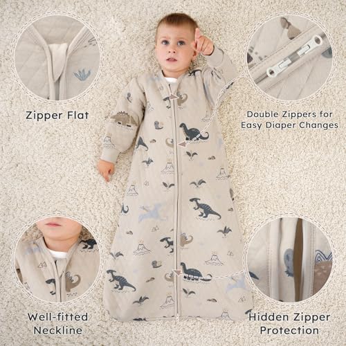 Image of Yoofoss Baby Sleep Sack 18-24 Months 1.0 Tog Long Sleeve Organic Cotton | Wearable Blanket for Toddlers 2-Way Zipper Quilted Sleeping Sacks(X-Large)