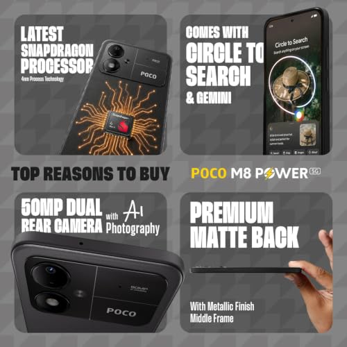Image of POCO M8 Power 5G (Black, 128 GB) (8 GB RAM) | Snapdragon Gen 4 | 50 MP Camera | 6.99-inch Display | 8000 mAh Battery