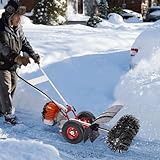 Power Broom 52CC 2HP Gasoline Powered Artificial Lawn Sweeper Walk-Behind Outdoor Artificial Turf Broom Hand Push Turf Brush, for Dirt Grass Leaves Lawn Debris Artificial Turf & Light Snow Cleaning