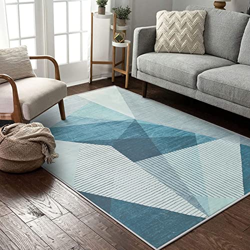 ASIinnsy Area Rugs Modern Abstract Geometric Rugs Living Room Non-Slip Short Pile Rug Blue Grey Soft Large Rugs for Bedroom Home Decor Carpet (Blue Grey - Image 3