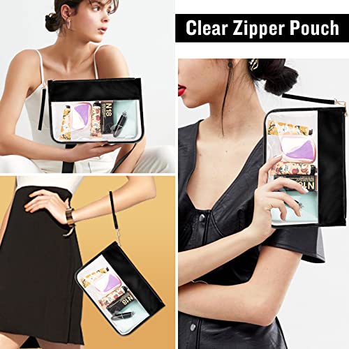 Izuzta Clear PVC Flat Pouch - Travel Makeup Bag With Wristlet, DIY Chenille Letter Bag, Waterproof Portable Toiletry Cosmetic Pouch for Women Girls (Black)4