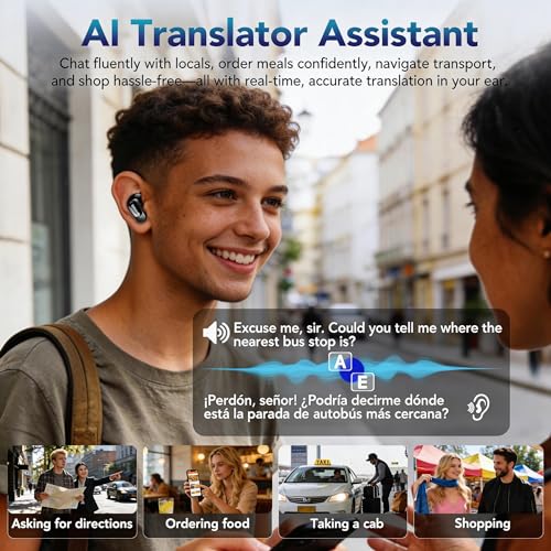 Image of MINISO MS105 AI Translation Earbuds Real Time, 165 Language Translator Earbuds, Audifonos Traductores Ingles Espanol, Bluetooth 6.0 Translator Headphones for Business Travel Language Learning, Green