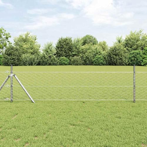 Swpsd Sechseckzaun 0,4 x 10 m, Zaunpfosten 7 Stück Ø32 mm 80 cm verzinkter Stahl, Zaunpfosten Maschendrahtgeflecht Drahtzaun für einfache Einzäunung von Hof Garten Obstplantage3352905