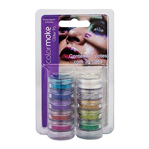 Yur 2750, Pintura Facial, Glitter Pó com 10 Cores, Cartela com 10, Multicor