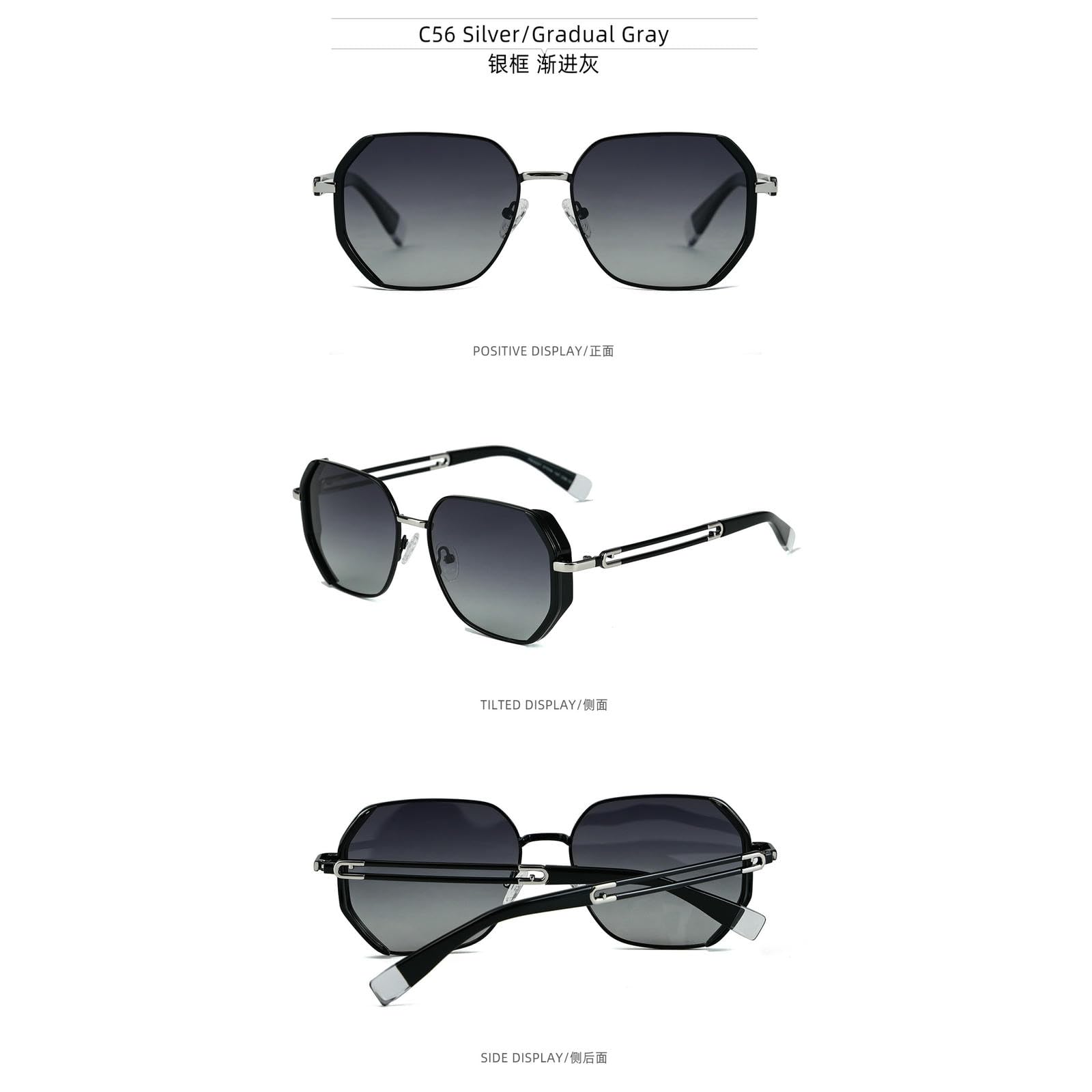Sonnenbrille Damen Damenmode Gradient Polygonal Geht Aus Strand Straße Schießen Pendeln Sonnenviser-c56 Silberrahmen Progressiv Grau