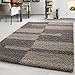 Produktbild Teppich Hochflor Shaggy Teppich gestreift farbecht kariert Wohnzimmer Teppich, Farbe:Taupe, Maße:120 cm x 170 cm