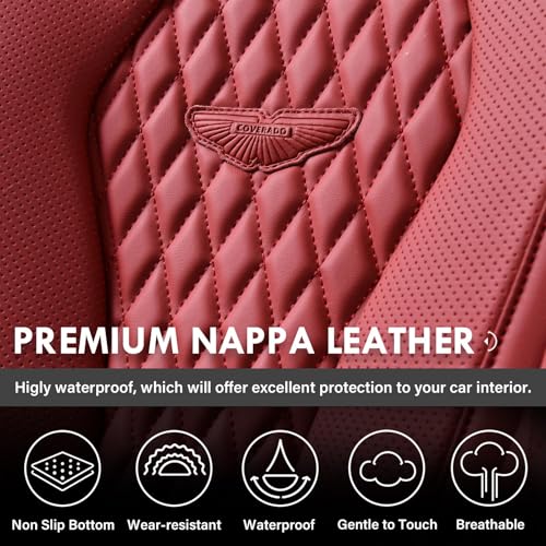 Image of Coverado Seat Covers, Car Seat Covers Full Set, Red Car Seat Cover, Car Seat Covers Front Seats Back Seat Covers, Waterproof Car Seat Cushion, Leather Seat Protector Universal Fit Most Cars
