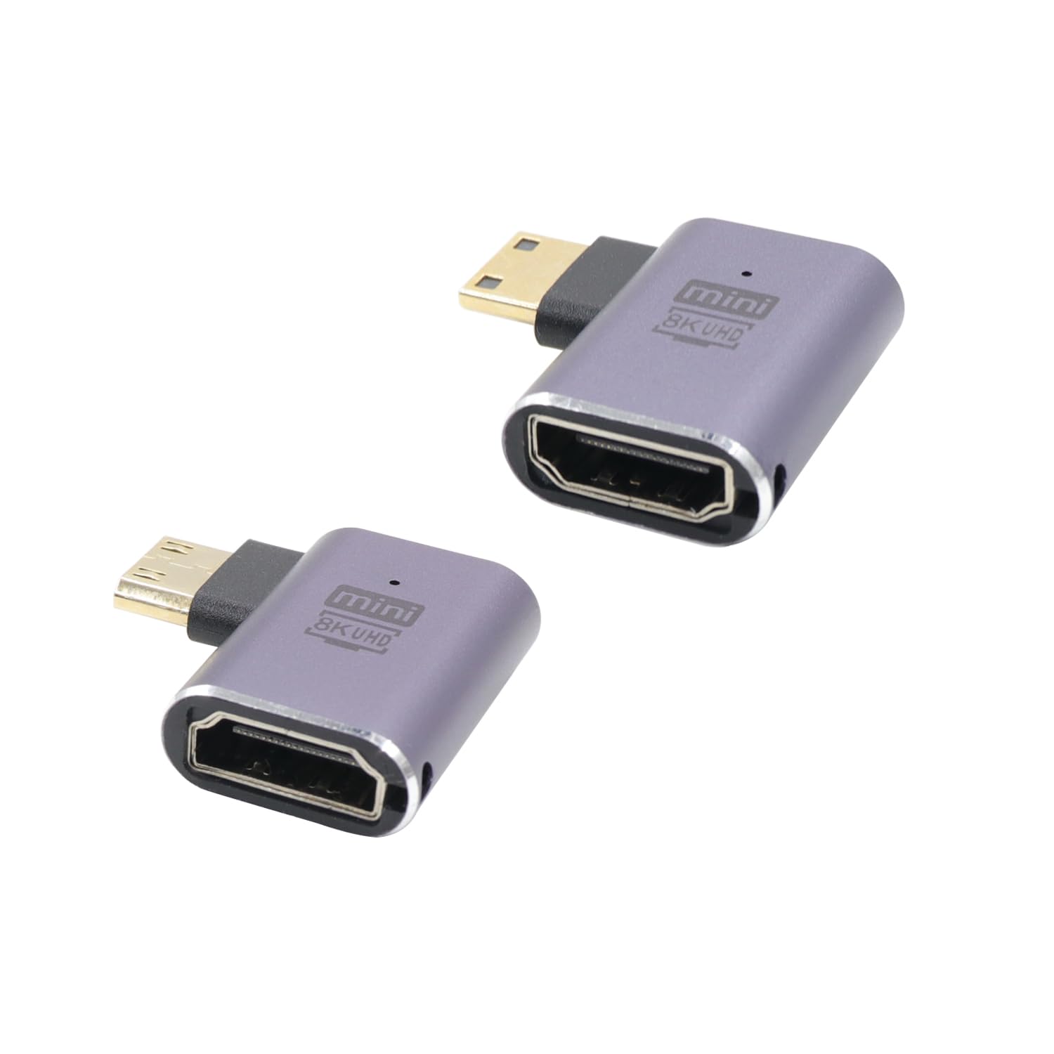 Pack De 2 Adaptadores Mini HDMI A HDMI En ángulo De 180° – 8K@60Hz, 48Gbps, Compatible Con Cámaras Y Portátiles