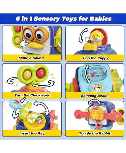 Image of Interactive Busy Cube Toy with 6 Learning Activities | Sensory & Fidget Play Toy for Babies and Toddlers | Compact Travel Activity Cube (Pack of 1)
