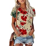 Women's Red Peony Bamboo Floral Shirt Asian Garden Print Art Style Blouse Elegant Botanical Top Lightweight Summer Casual Wear,S