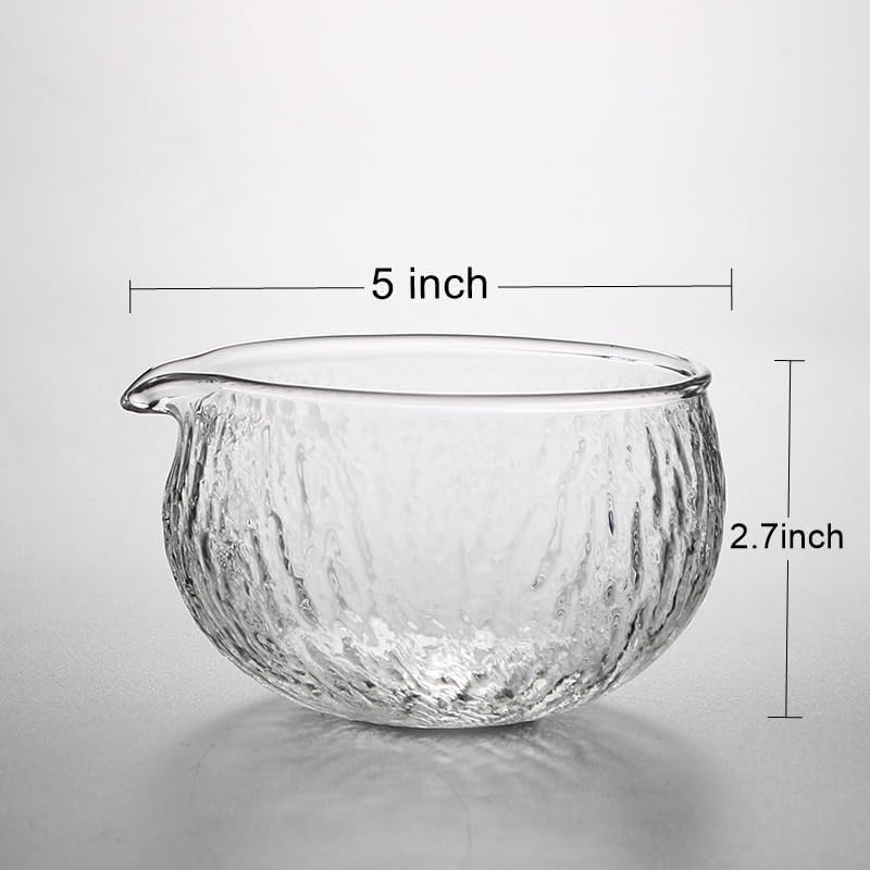 Miniatura 3 de Cuenco de ceremonia de té verde matcha hecho a mano estilo japonés, vidrio texturizado, 13.5 onzas, con boquilla para verter (vidrio)