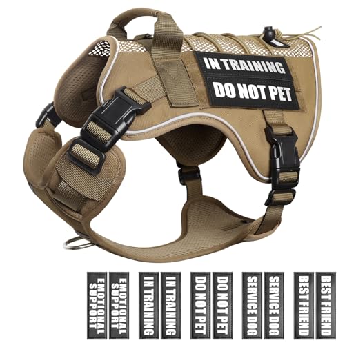 WINSEE Service Dog in Training Mesh Harness with 10 Pet Patches Soft Air Mesh Breathable Tactical Dog Molle Vest Reflective Military Pet Vest for Walking Hiking for Medium Dogs