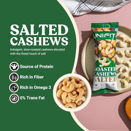 Image of UNIFIT Roasted Salted Cashews 40g | Premium Whole Crunchy Nuts | Lightly Salted Healthy Protein Snack for Anytime Snacking and Energy Boost