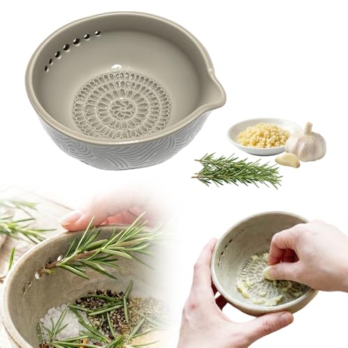 Handmade Garlic Grater & Herb Bowl, 2026 Upgrade 2in1 Stoneware Kitchen Grater Plate Tools, Efficient Herb Stripper Dish for Fresh Garlic Ginger Herbs Lemon Cheese Easy to Clean Kitchen Prep Tool (1)