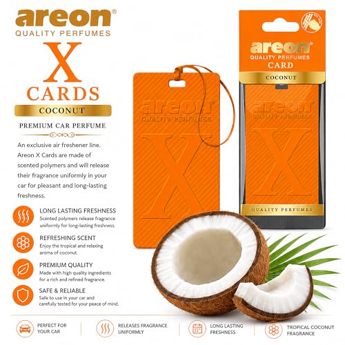 Image of AREON X Version Coconut Hanging Best Car Air Freshener - Long Lasting Scent for Car or Home - Long Lasting, Fresh, Luxurious Scent - Pack of 3