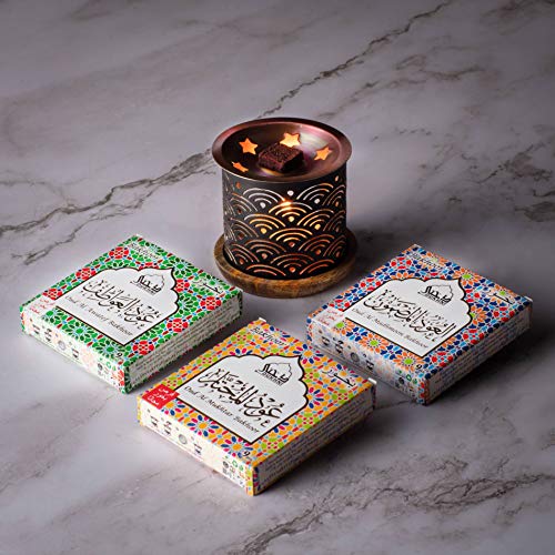Dukhni Oud Al Mukhtar, Oud Al Madhmoon, Oud Al Awatef Bakhoor Ø¹ÙˆØ¯ Ø¨Ø®ÙˆØ± (3 Trays x 9 Piece Each) & Rainbow Exotic Burner Ù…Ø¨Ø®Ø±Ø´Ù…Ø¹Ø¯Ø§Ù† | Perfect for Prayer & Meditation. Great Gift