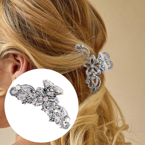 Pinzas para cabello con cristales y flores plateadas miniatura 2