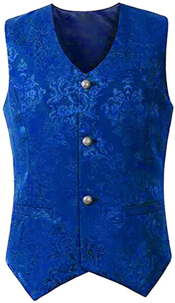Mcdslrgo Mens Single Breasted Vest Gothic Steampunk Victorian Brocade Waistcoat (M, Blue)