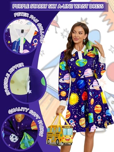 Vestido morado de mujer con cuello Peter Pan manga larga miniatura 4